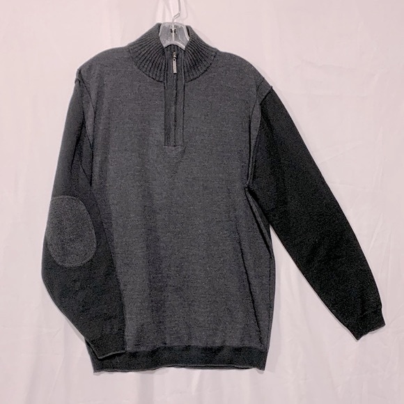 CODICE quarter zip merino wool blend sweater gray front bodice black back men’s - Picture 12 of 12